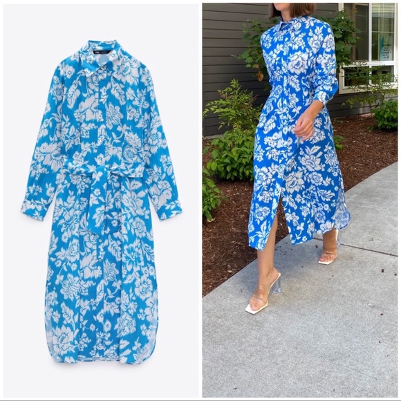 Zara Dresses Zara Floral Print Shirt Dress Poshmark